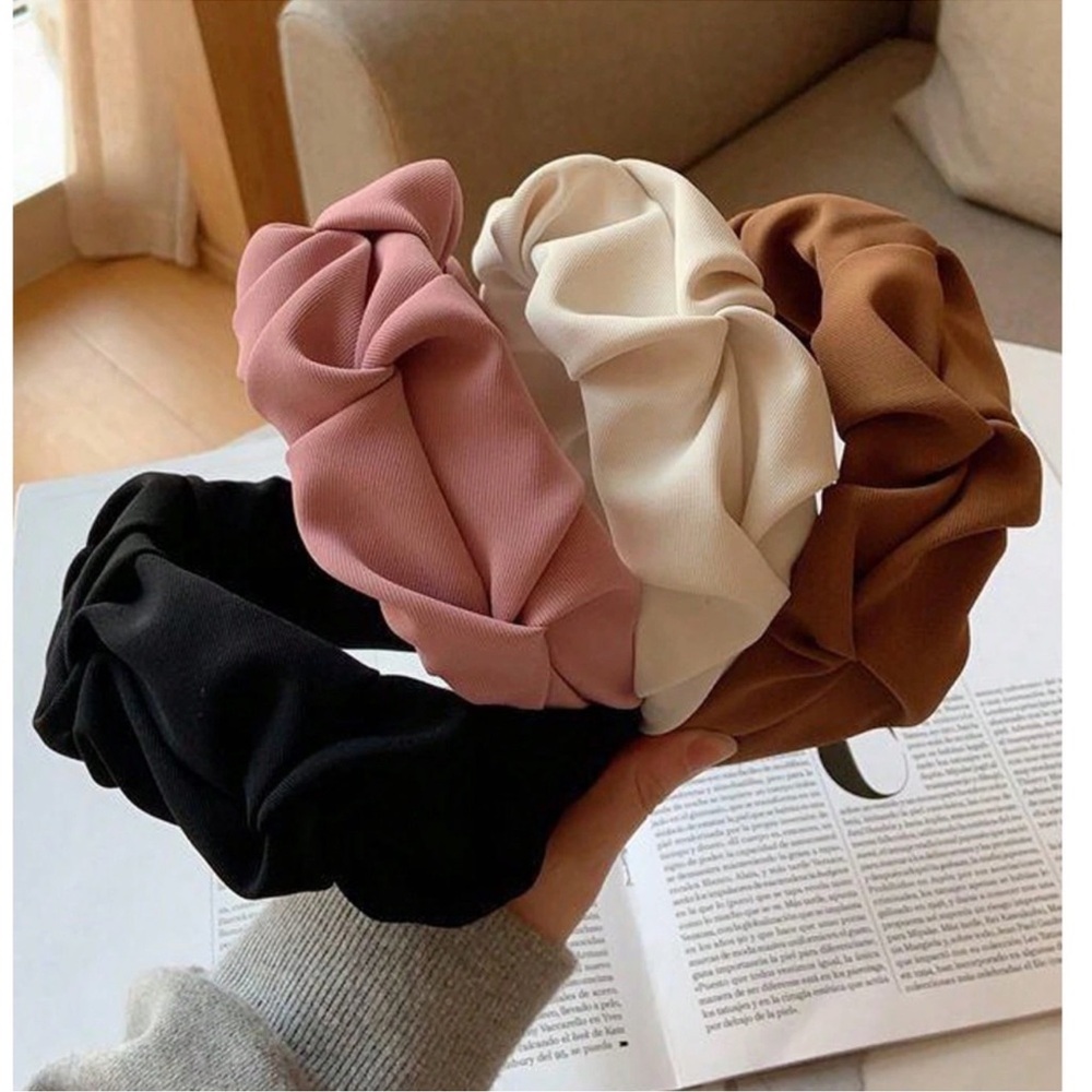 Solid Ruched Wide Minimalist Headband Set
